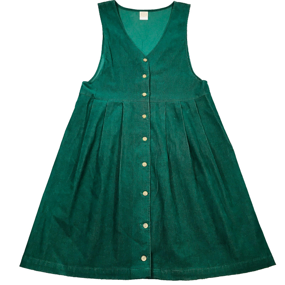 VTG Pam's Closet Womens Medium Jumper Dress Corduroy Green Button Up Pleated F19